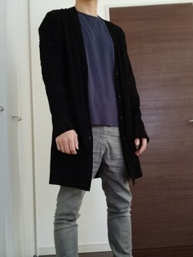 「ISAMU KATAYAMA BACKLASH（イサムカタヤマバックラッシュ）のアイテム（カーディガン/ボレロ）」を使った、hmhsさん（メンズ・180cm）の秋コーディネート