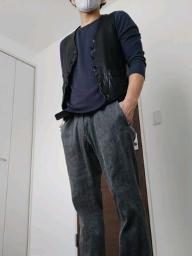 「ISAMU KATAYAMA BACKLASH（イサムカタヤマバックラッシュ）のアイテム（ベスト）」を使った、hmhsさん（メンズ・180cm）の秋コーディネート