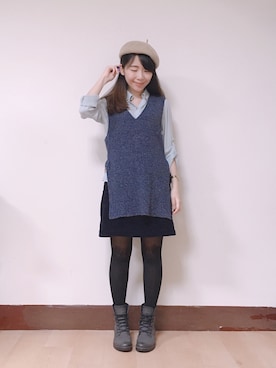 「TAIPEI」｜「アイテム（ハンチング/ベレー帽）」を使った、WendyJ.さん（レディース・153cm）の冬コーディネート