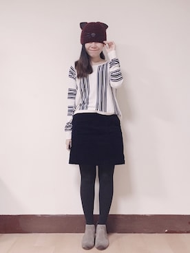 「skirt」｜「アイテム（ニットキャップ/ビーニー）」を使った、WendyJ.さん（レディース・153cm）の冬コーディネート