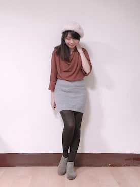 「skirt」｜「アイテム（ハンチング/ベレー帽）」を使った、WendyJ.さん（レディース・153cm）の冬コーディネート