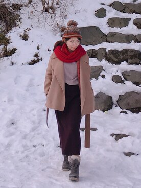 「travel」｜「アイテム（ニットキャップ/ビーニー）」を使った、WendyJ.さん（レディース・153cm）の冬コーディネート
