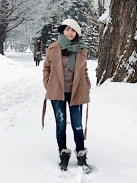 「TAIPEI」｜「アイテム（ハンチング/ベレー帽）」を使った、WendyJ.さん（レディース・153cm）の冬コーディネート