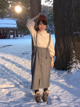「AS KNOW AS」｜「アイテム（ニットキャップ/ビーニー）」を使った、WendyJ.さん（レディース・153cm）の冬コーディネート