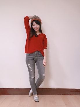 「red」｜「アイテム（スリッポン）」を使った、WendyJ.さん（レディース・153cm）の冬コーディネート