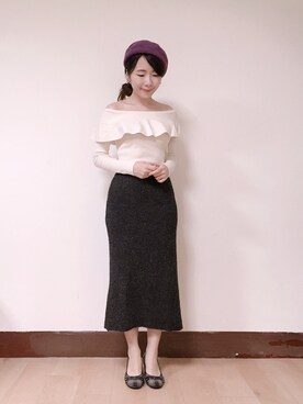 「skirt」｜「アイテム（ハンチング/ベレー帽）」を使った、WendyJ.さん（レディース・153cm）の冬コーディネート