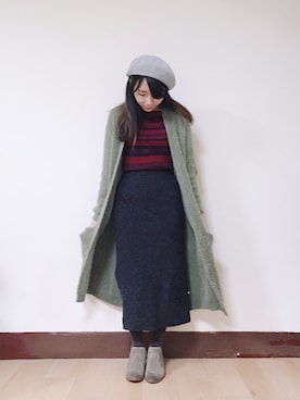 「AS KNOW AS plus（アズノゥアズプラス）のアイテム（ハンチング/ベレー帽）」を使った、WendyJ.さん（レディース・153cm）の冬コーディネート