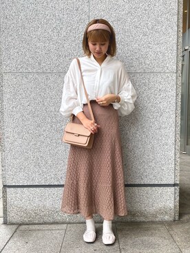 「one after another NICE CLAUP（ワンアフターアナザーナイスクラップ）のアイテム（カチューシャ、ブラウン系）」を使った、ミスズさん（レディース・161cm）の秋コーディネート