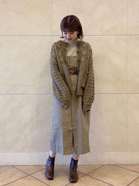 「Crisp（クリスプ）の丸バックルレザーベルト（ベルト）」を使った、ミスズさん（レディース・161cm）の冬コーディネート