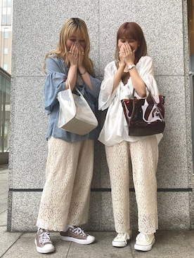 「アイテム（チュニック、ホワイト系）」を使った、ミスズさん（レディース・161cm）の夏コーディネート