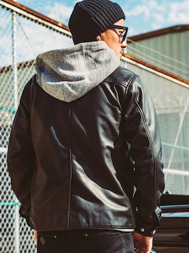 「アイテム（ライダースジャケット）」を使った、TANAKA (GARDEN CREW)さん（メンズ・173cm）の春コーディネート