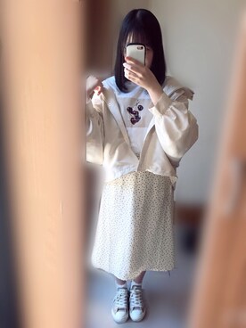 「OLIVE des OLIVE（オリーブデオリーブ）のアイテム（Tシャツ/カットソー、ホワイト系）」を使った、yunanaさん（レディース・158cm）の春コーディネート