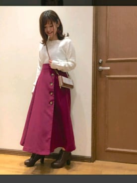 「ラビットファー」｜「アイテム（バッグ）」を使った、echanさん（レディース・150cm）の秋コーディネート