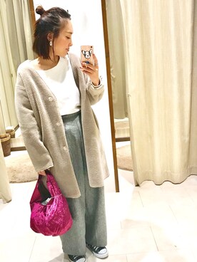 「ハーフアップ」｜「アイテム（ノーカラージャケット）」を使った、kei.2727さん（レディース・164cm）の秋コーディネート