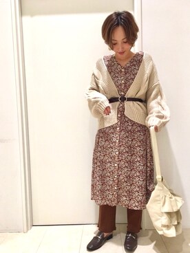 「DISCOAT（ディスコート）の太ケーブルカーディガン（カーディガン/ボレロ）」を使った、kei.2727さん（レディース・164cm）の秋コーディネート
