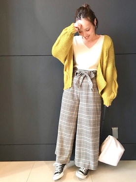 「DISCOAT（ディスコート）の太ケーブルカーディガン（カーディガン/ボレロ）」を使った、kei.2727さん（レディース・164cm）の秋コーディネート