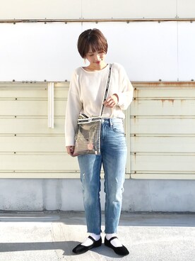 「SVEC（シュベック）のカンフーシューズ kung fu Shoes / ストラップパンプス（バレエシューズ）」を使った、kei.2727さん（レディース・164cm）の冬コーディネート