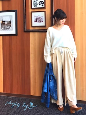 「ゆるニット」｜「アイテム（デニムジャケット）」を使った、ayumiさん（レディース・158cm）の秋コーディネート