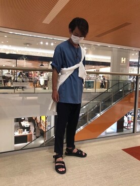 「UNIQLO（ユニクロ）のスーピマコットンリブクルーネックT（半袖）（Tシャツ/カットソー）」を使った、tomoさん（メンズ・169cm）の夏コーディネート