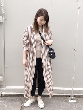 「UNIQLO（ユニクロ）のワッフルクルーネックT（5分袖）（Tシャツ/カットソー）」を使った、Maakoさん（レディース・165cm）の春コーディネート