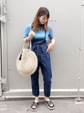 「水色」｜「アイテム（オールインワン・サロペット）」を使った、Maakoさん（レディース・165cm）の夏コーディネート
