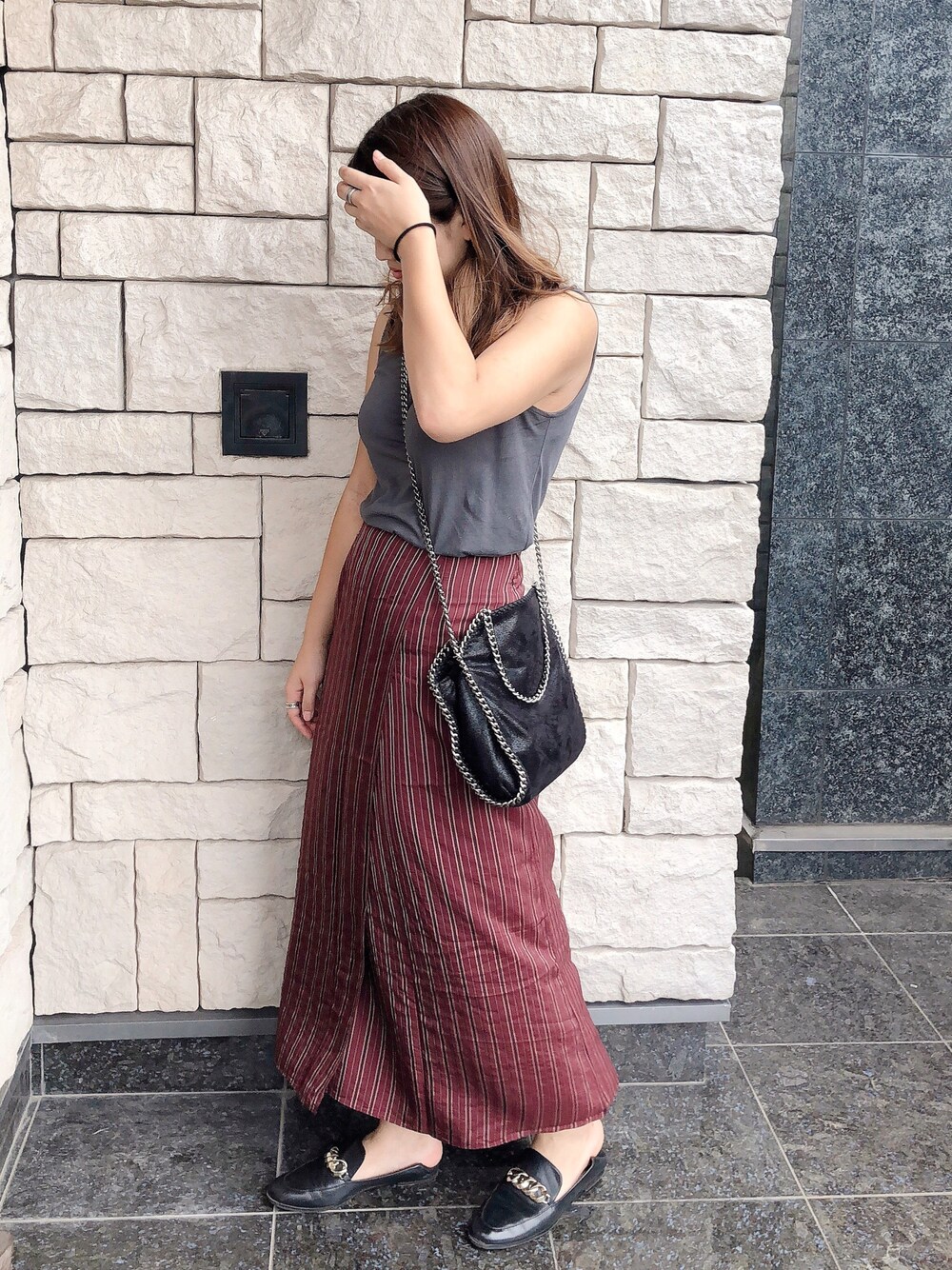 未使用に近い 未使用に近い プラージュ キュプラストライプスカート  