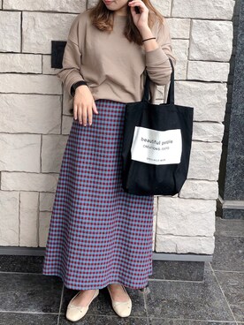 Maakoさんの「ギンガムチェックロングスカート◆」を使ったコーディネート