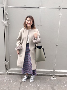 「ワッフルクルーネックＴ」｜「アイテム（その他アウター）」を使った、Maakoさん（レディース・165cm）の冬コーディネート