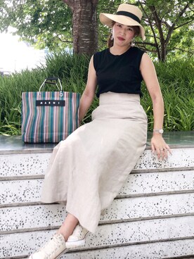 Maakoさんの「《WEB限定》リネンハイウエストタイトスカート◆」を使ったコーディネート