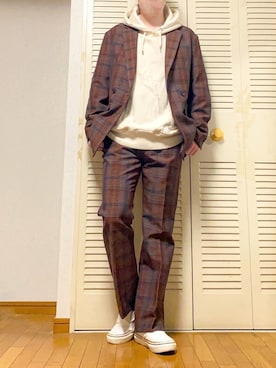 「HARE」｜「アイテム（スリッポン）」を使った、ゐをりさん（メンズ・171cm）の冬コーディネート