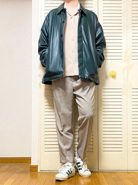 「HARE（ハレ）のアイテム（テーラードジャケット、グリーン系）」を使った、ゐをりさん（メンズ・171cm）の春コーディネート