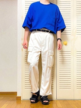 「ブルー x ホワイト」｜「アイテム（腕時計）」を使った、ゐをりさん（メンズ・171cm）の夏コーディネート