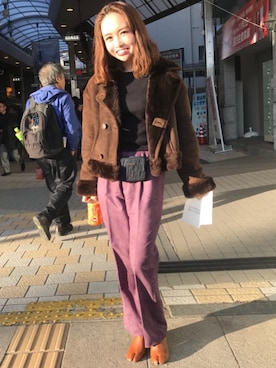 「マルジェラ」｜「アイテム（ムートンコート）」を使った、ゆうこさん（レディース・160cm）の秋コーディネート