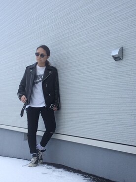「オールスター」｜「アイテム（ライダースジャケット）」を使った、Satomi.Kさん（レディース・147cm）の春コーディネート