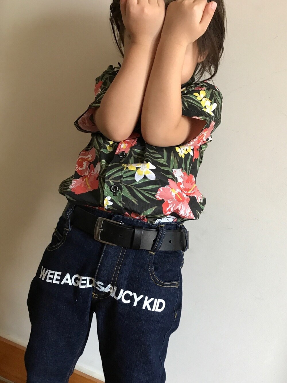 「入園式、デニム、WASK、bloc clothing」｜「bloc clothingのアイテム（シャツ/ブラウス、その他）」を使った、Satomi.Kさん（キッズ・110cm）の春コーディネートの1枚目の写真