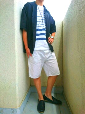 「メルカリのアイテム（アナログ腕時計、ゴールド系）」を使った、ゆうききさん（メンズ・162cm）の夏コーディネート