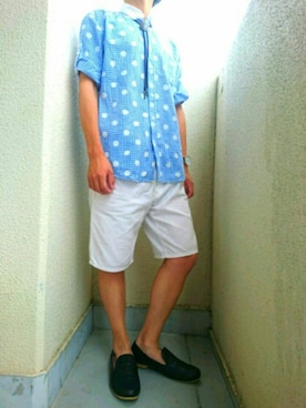 「メルカリのアイテム（アナログ腕時計、ゴールド系）」を使った、ゆうききさん（メンズ・162cm）の夏コーディネート