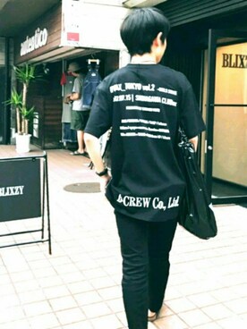 「BLIXZYのアイテム（Tシャツ/カットソー、ブラック系）」を使った、ゆうききさん（メンズ・162cm）の夏コーディネート