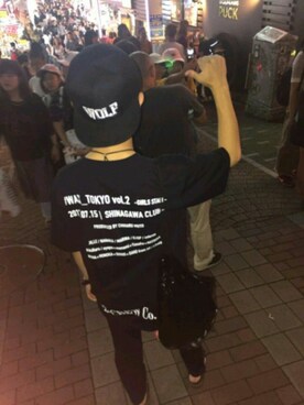 「390マートのアイテム（キャップ、ブラック系）」を使った、ゆうききさん（メンズ・162cm）の夏コーディネート