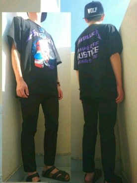 「NO BLANDのアイテム（Tシャツ/カットソー、ブラック系）」を使った、ゆうききさん（メンズ・162cm）の夏コーディネート