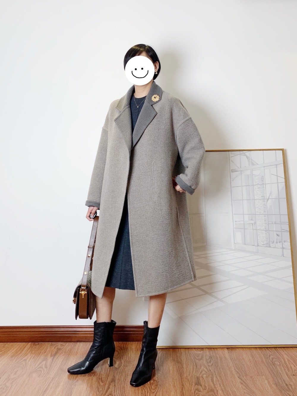 「ootd、休闲、复古、日系极简、oversize、女人味、基础款、通勤穿搭」｜「gui doのアイテム（ブーティ、ブラック系）」を使った、YUKIさん（レディース・166cm）の秋コーディネートの1枚目の写真