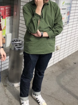 「STEVENSON OVERALL CO.（スティーブンソンオーバーオール）のアイテム（デニムパンツ）」を使った、acanthus0930さん（メンズ・184cm）の春コーディネート