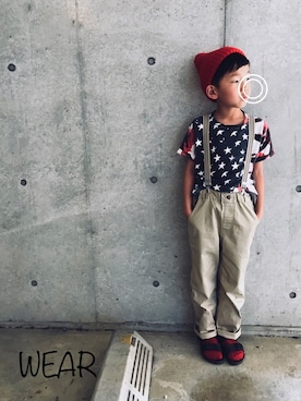 「3can4on（サンカンシオン）のアイテム（帽子）」を使った、kafuさん（キッズ・126cm）の春コーディネート