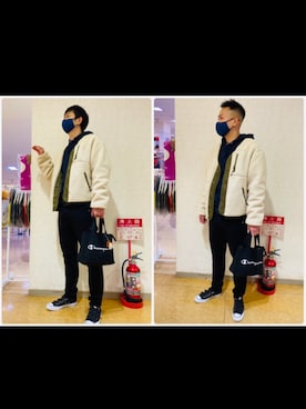 「Champion（チャンピオン）のアイテム（トートバッグ）」を使った、244073さん（メンズ・176cm）の冬コーディネート
