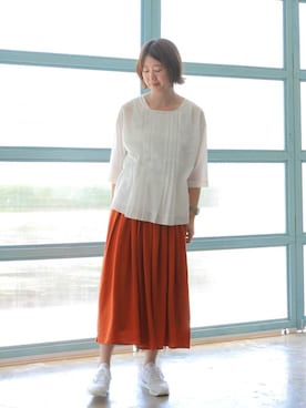 「オレンジスカート」｜sakuさん（レディース・164cm）の夏コーディネート