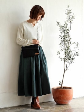 「スキッパーニット」｜「アイテム（ブーツ）」を使った、sakuさん（レディース・164cm）の秋コーディネート
