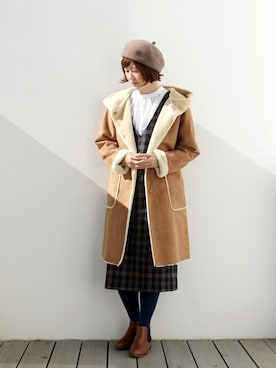 「LBC（エルビーシー）のアイテム（ムートンコート）」を使った、sakuさん（レディース・164cm）の冬コーディネート