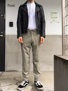 「L.H.P（エルエイチピー）のアイテム（ライダースジャケット）」を使った、westfaceさん（メンズ・176cm）の秋コーディネート