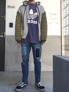 「DHOLIC（ディーホリック）のアイテム（パーカー）」を使った、westfaceさん（メンズ・176cm）の秋コーディネート