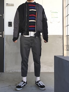 「BEAMS（ビームス）のアイテム（MA-1）」を使った、westfaceさん（メンズ・176cm）の冬コーディネート